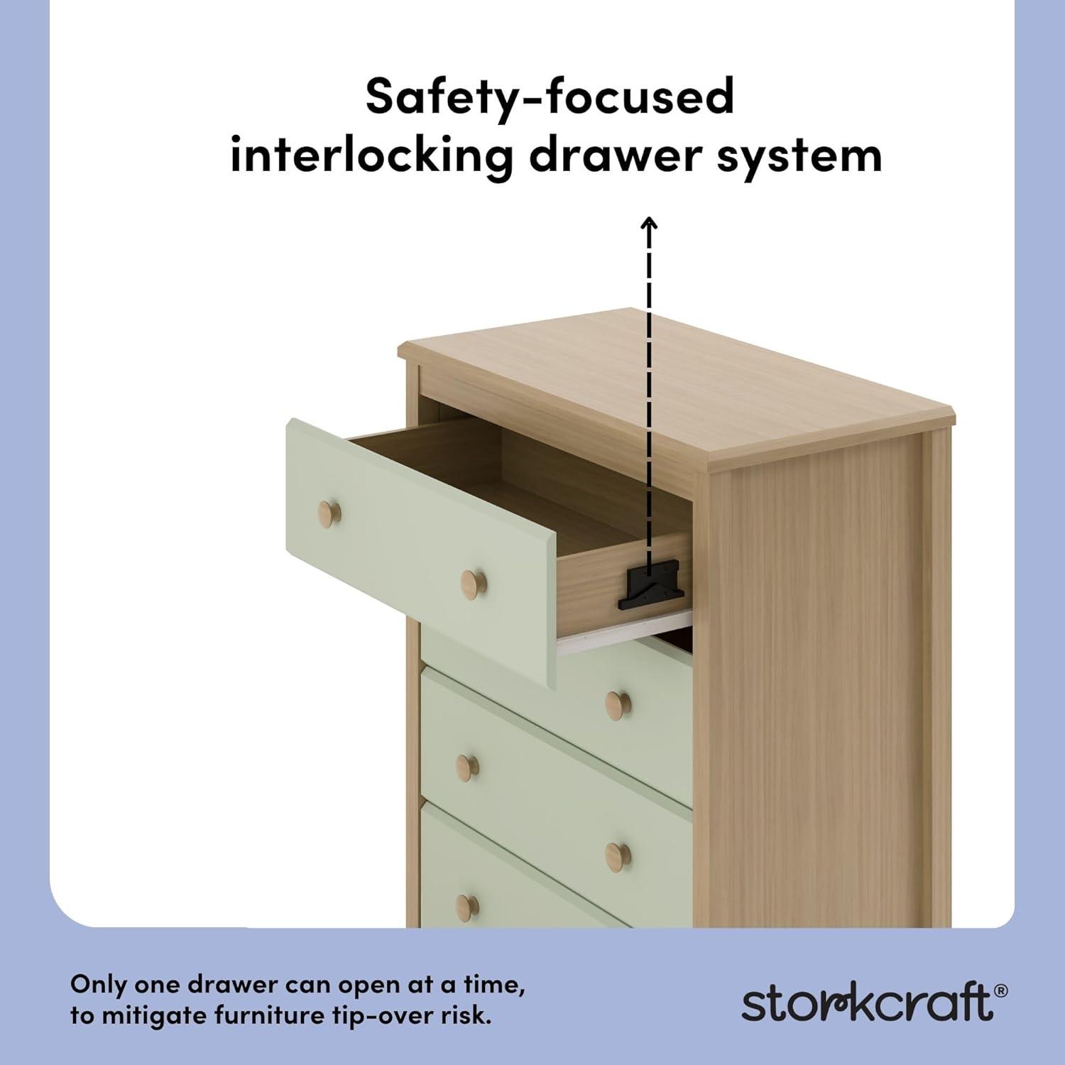 imageStorkcraft Alpine 6Drawer Dresser Driftwood  GREENGUARD Gold Certified Brown Dresser for Bedroom Kids ampamp Nursery Storage Drawers Safety Interlocking Drawers PreInstalled Tracks Kids BedroomDriftwood With Sage